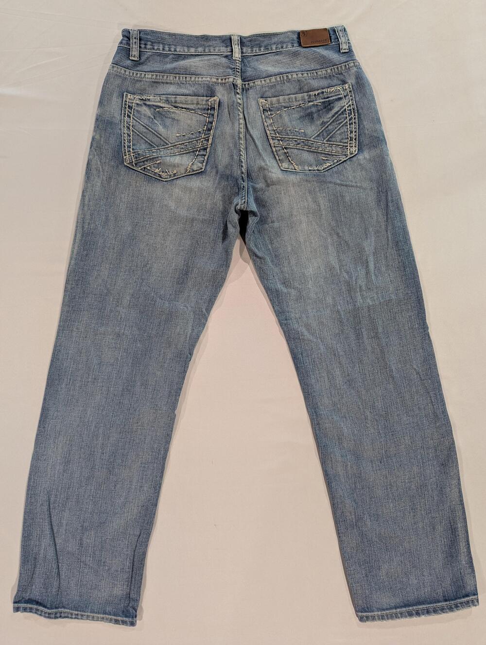 Flypaper Blue Jeans Mens 34x32 Blue Light Wash Straight Denim Embroidered